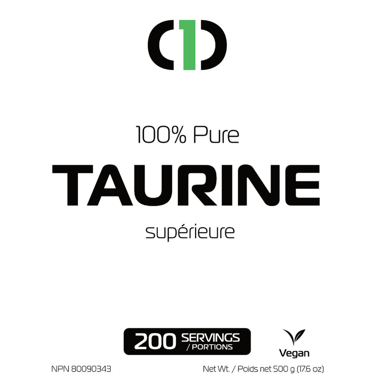 One Brand Nutrition 100% Pure L-Taurine Powder (500 g) front label. Taurine is one of the most abundant amino acids in the body and may be one of the most valuable nutrients for your overall health, mental well-being, and longevity.